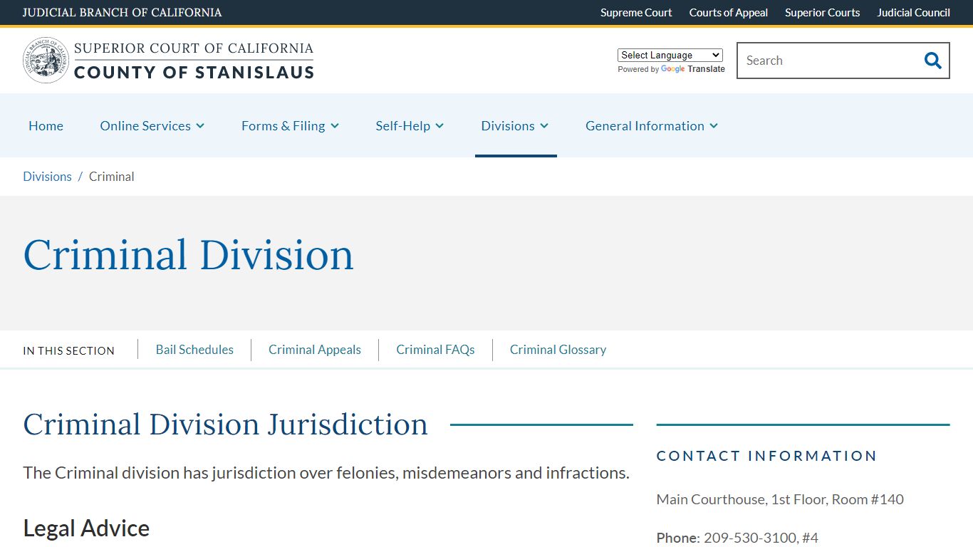Criminal | Superior Court of California | County of Stanislaus